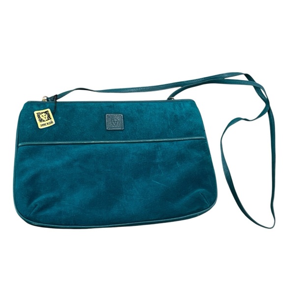 Anne Klein for Calderon Vintage Teal Suede Leather Crossbody Bag Y2K - Picture 1 of 15